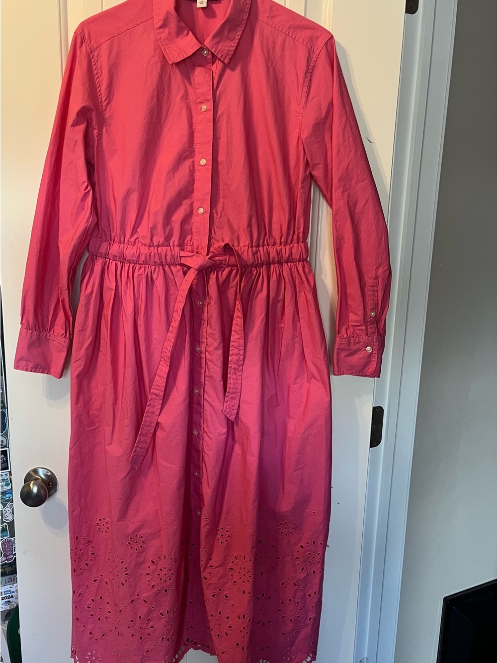 Women's Pink Maxi Shirt Dress with Waist Tie